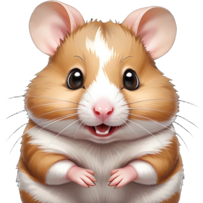 Cinematic Comical Brown and White Banded Hamster Portrait Emoji, Head tilted dramatically with an exaggeratedly amused expression, featuring a striking fur with bold brown and white banded patterns, wide, expressive dark eyes filled with playful disbelief, Simplified yet hilariously expressive features, highly detailed, glowing with a slightly sassy glow, high shine, dramatic yet playful, stylized with an air of cheeky mischief, bright and endearing, soft glowing outline, capturing the essence of a spirited and over-the-top hamster, so meme-worthy it feels like it could side-eye its way into internet fame instantly! emoji