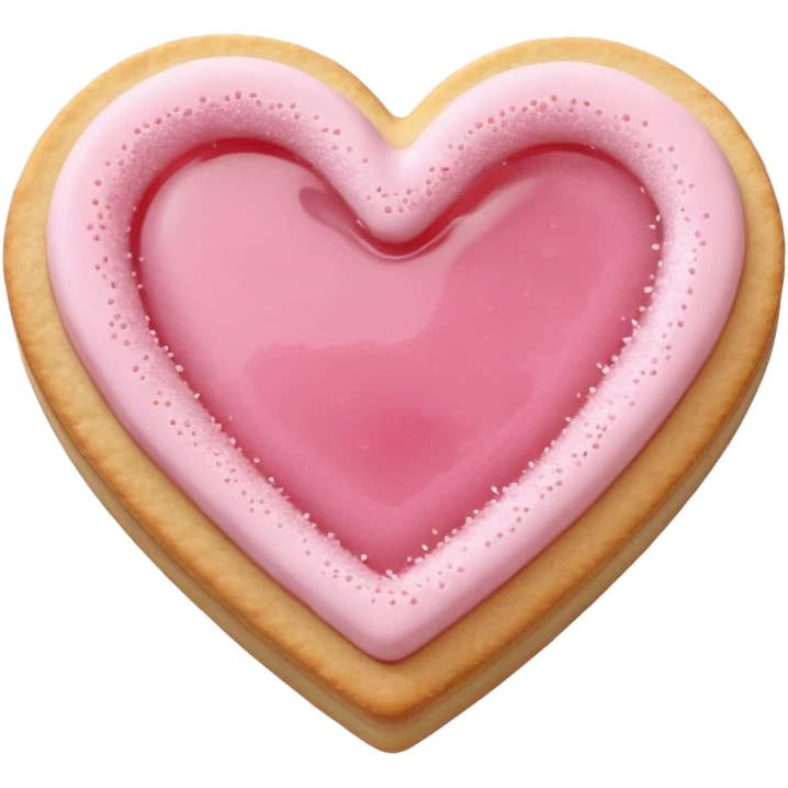 Realistic shortbread cookie in the shape of a heart with pale pink jelly middle filling and sprinkled powder sugar on top. emoji