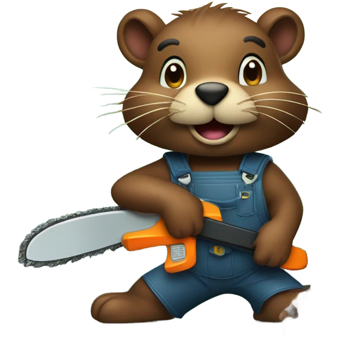 a beaver who is cutting the tree with the chainsaw emoji