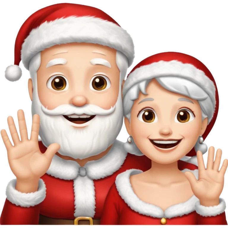SANTA Y MAMA CLAUSE SONRIENDO CON ORTODONCIA EN DIENTES Y MANO SALUDANDO 5 DEDOS emoji