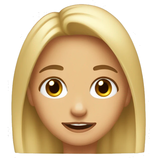 Une fille blonde au yeux marron qui fait une grimace emoji