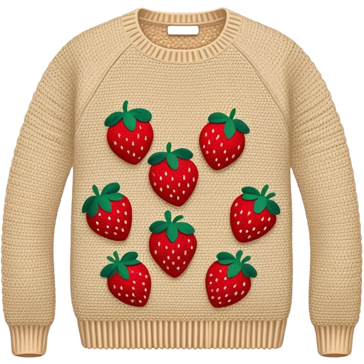 beige crocheted sweater embroidered with strawberries emoji