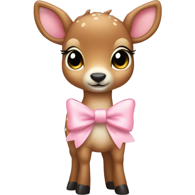 Cute full body deer wearing baby pink bow emoji