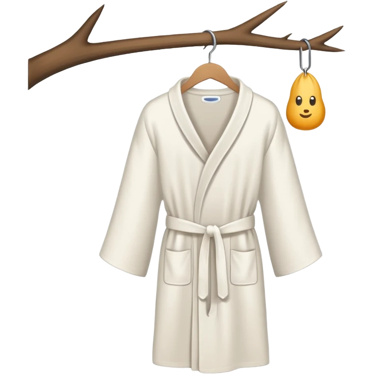 White robe hanging on a minimal wooden hook, pastel background emoji