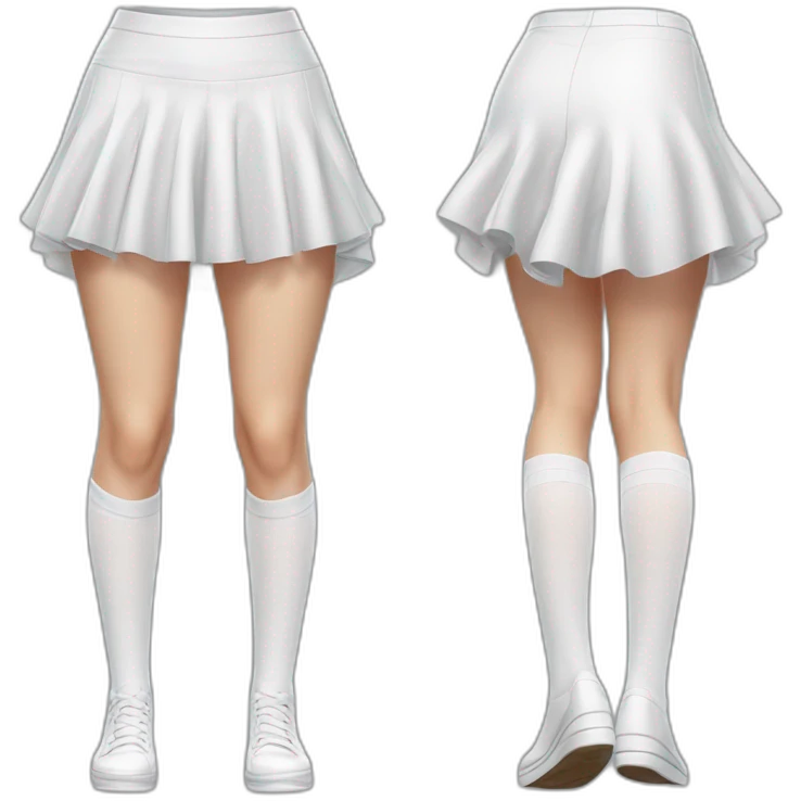 hyperrealistic-full-body-caucasian-curvy-beauty-jumping-small white-skirt-back-and-front-views-strong-wind-white knickers under skirt white socks emoji