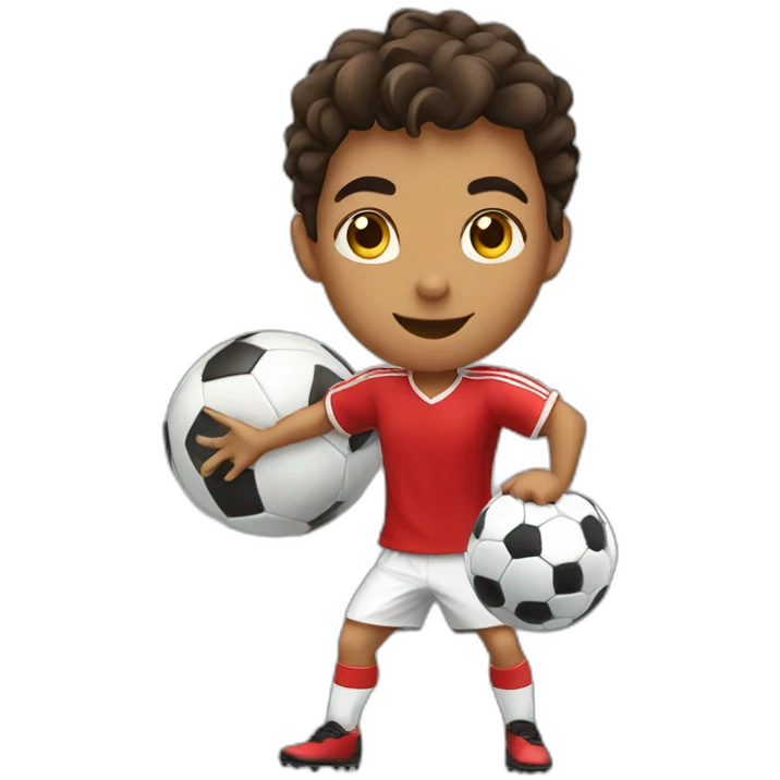 A young Arab playing soccer, a bull stand beside him emoji