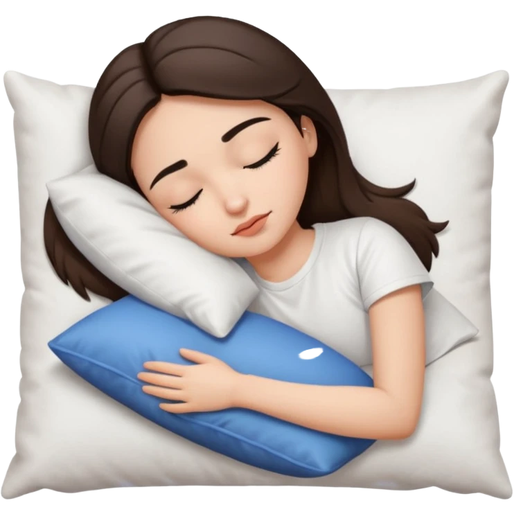 Brunette white sikine white tshirt black eyebrowns girl sleeping on a pillow emoji