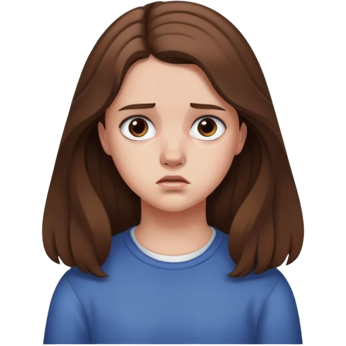 Teenage girl with long brown hair and sad expression, Hannah Baker character emoji