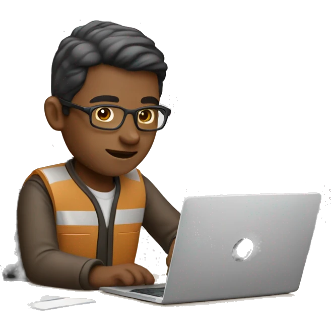man working on laptop with light brown skin tone emoji