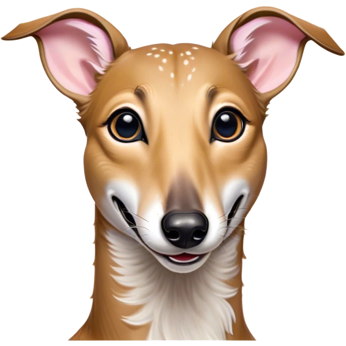 Cinematic Comical Fawn Greyhound Portrait Emoji, Head tilted dramatically with an exaggeratedly amused expression, featuring a striking fawn Fur with subtle elegance, wide, expressive eyes filled with playful disbelief, Simplified yet hilariously expressive features, highly detailed, glowing with a slightly sassy glow, high shine, dramatic yet playful, stylized with an air of cheeky charm, bright and endearing, soft glowing outline, capturing the essence of a spirited and over-the-top racer, so meme-worthy it feels like it could side-eye its way into internet fame instantly! emoji