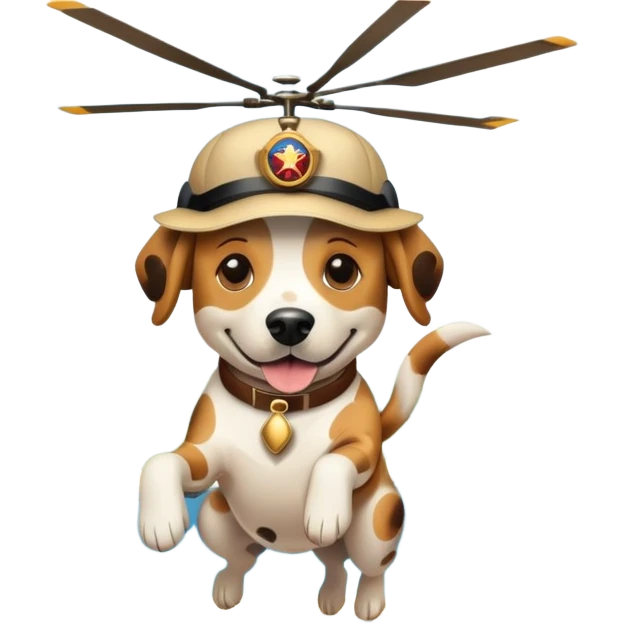Spotty dog jumping into a pool smoking a cigar while wearing a helicopter hat emoji