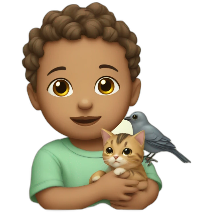 baby with cat and bird emoji