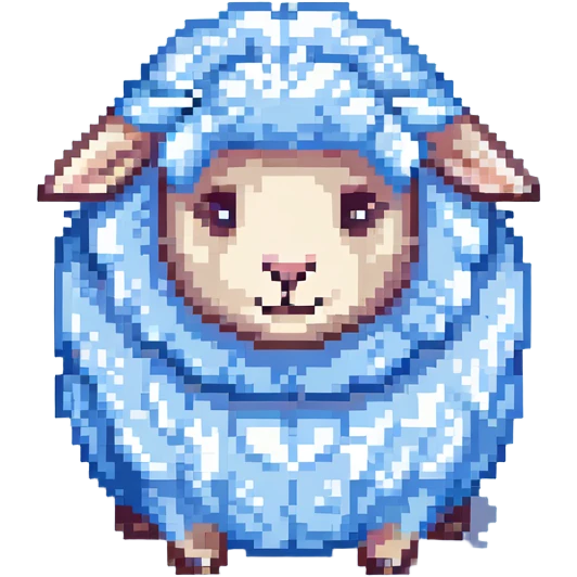 dreamy pastel blue sheep with fluffy wool and sleepy expression, like from a dream emoji