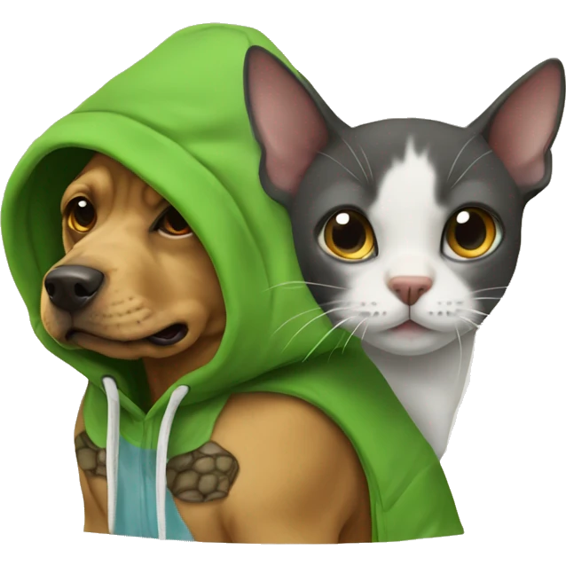 dog and cat mixed with a hoodie on with a turtle emoji