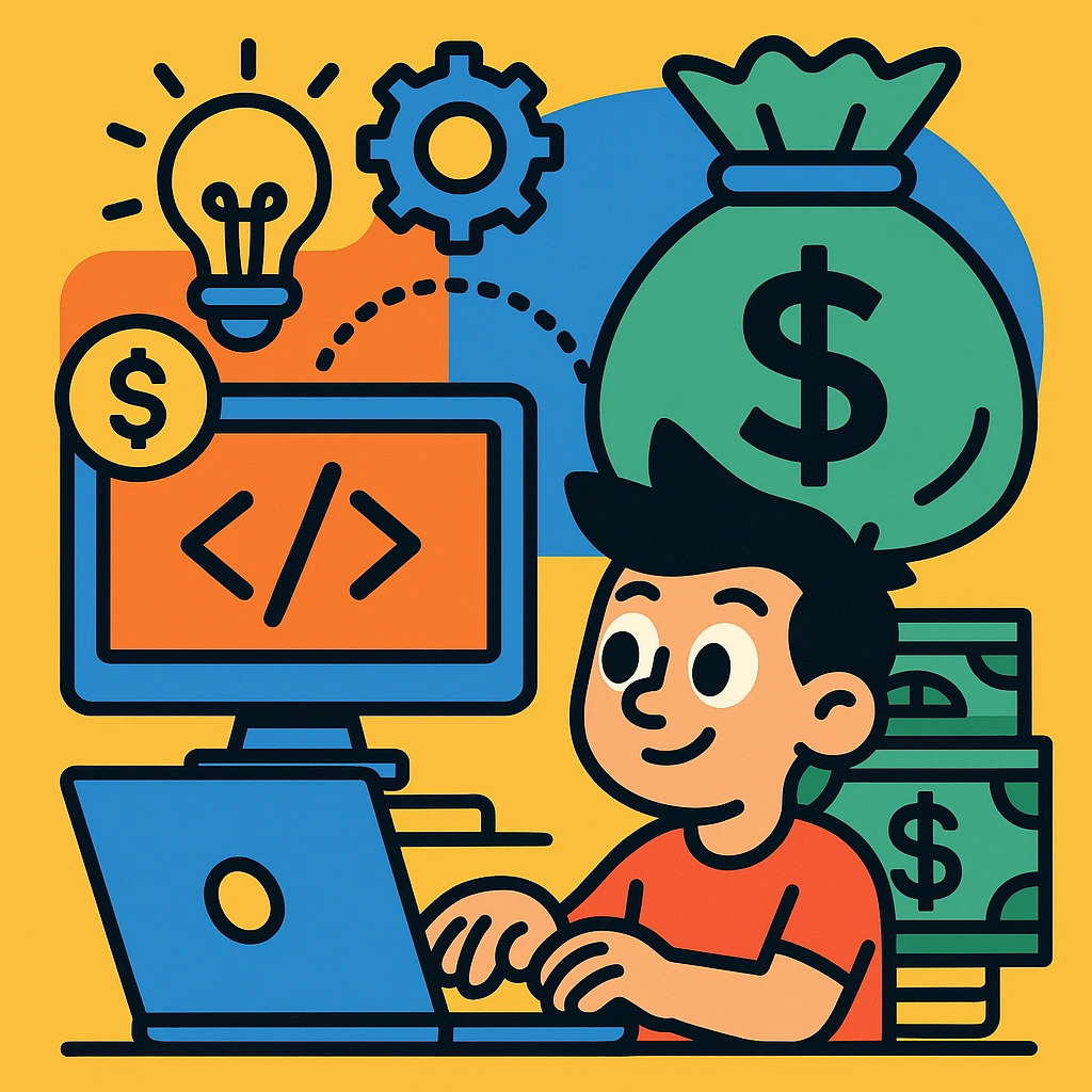 IT and money combined, playful cartoon style emoji