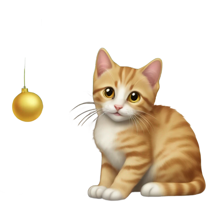 A kitten lies under the Christmas tree, and the tree is the main theme, relatively large, the comparison between the cat and the tree is larger emoji