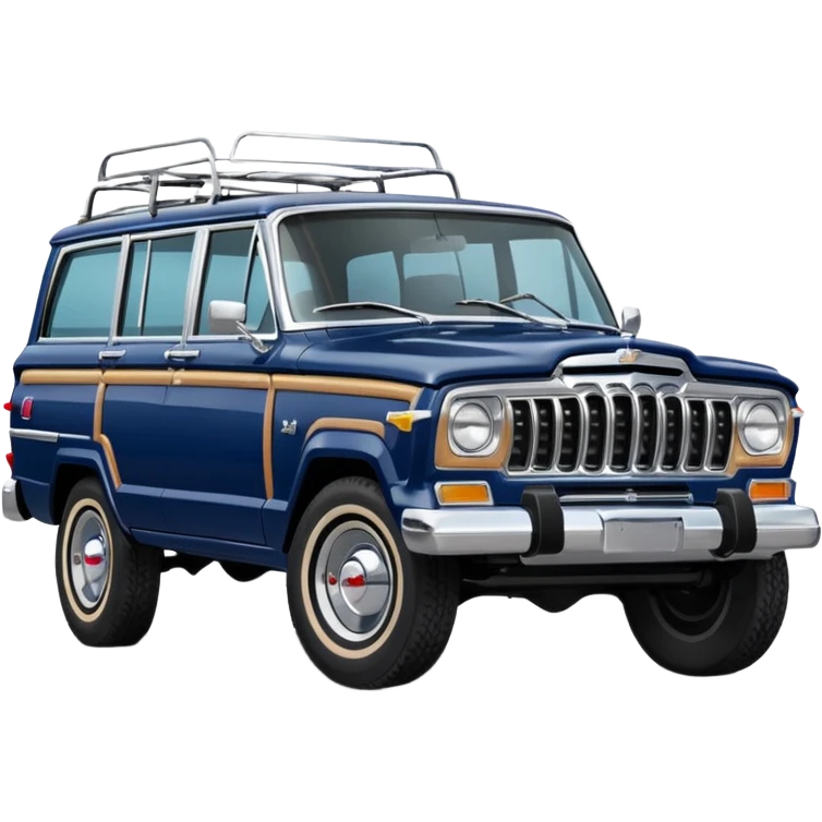 vintage navy blue jeep wagoneer suv (the hood turned to the right) emoji