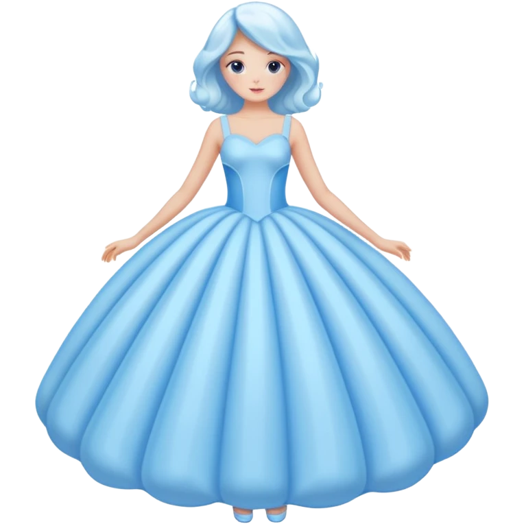 The bubble dress is typically a voluminous ball gown, designed to make Glinda look like she’s literally floating in a bubble. It features:  Pale blue or shimmering white-blue hues (in Ariana Grande’s movie version, it’s a soft, cotton-candy blue). emoji