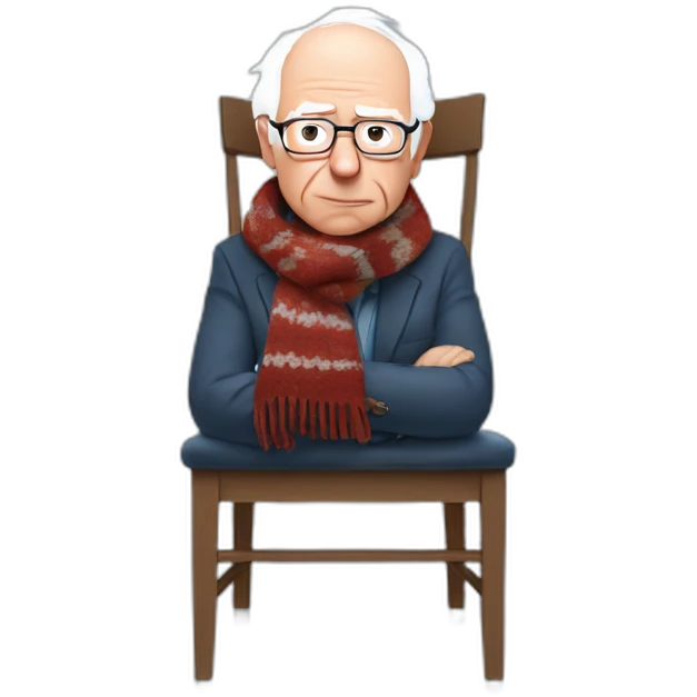Bernie sanders freezing on chair wearing a scarf emoji
