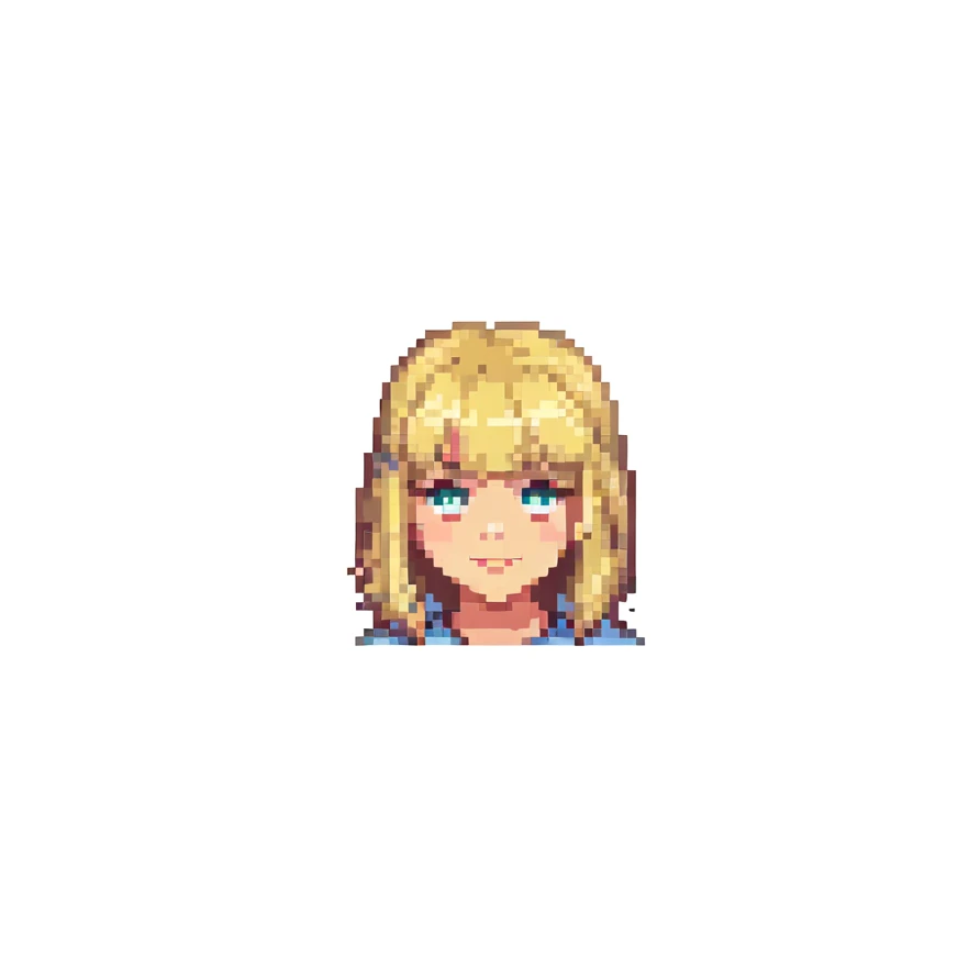 blonde girl with straight bangs, pixel art style emoji