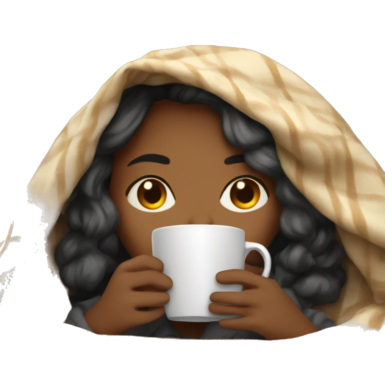 girl inside a blanket sipping coffee eyes closed emoji