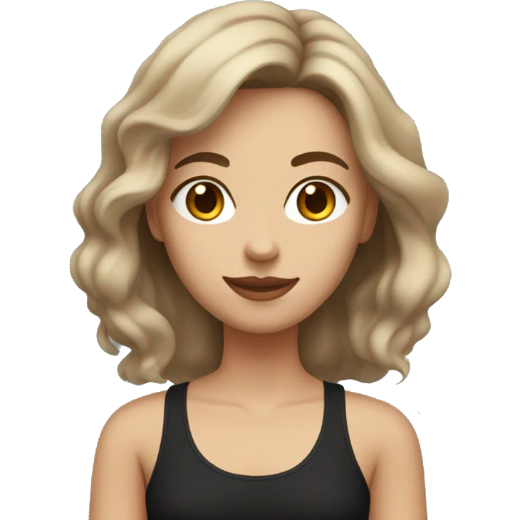 woman with light beige skin and very slightly wavy, brown hair, wearing a black tank top emoji