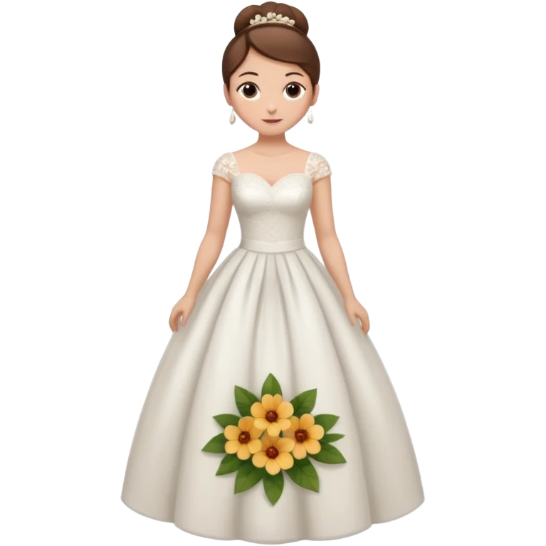 Chica blanca, ojos marrones,vestida novia, cuerpo entero, pelo castaño  recogido chirimbolos emoji