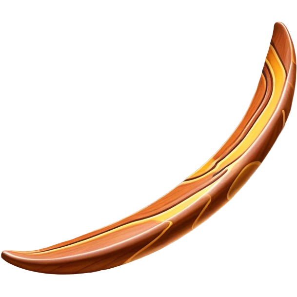 Cinematic Realistic image of a classic boomerang, rendered with detailed wood grain textures and vibrant colors, set against a sunlit outback landscape that emphasizes its iconic Australian heritage emoji