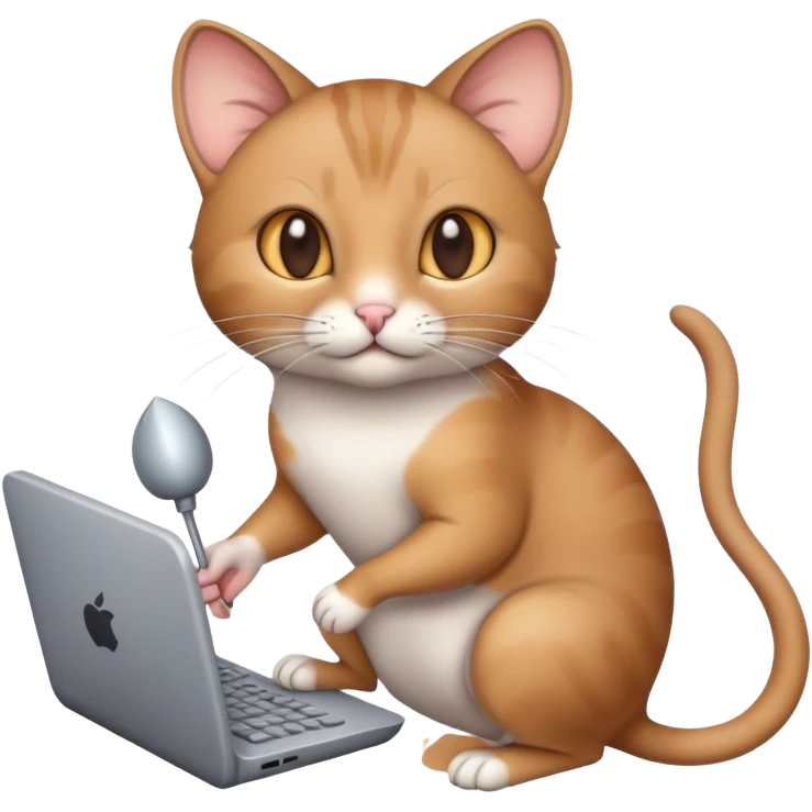 A cat with a mouse in its hand, computer mouse and a design emoji