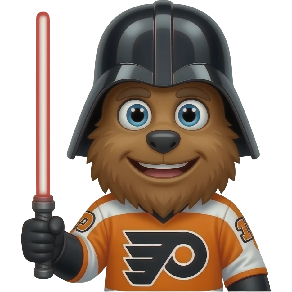 Create a gritty emoji. Philadelphia flyer mascot Gritty’s face. with darth vader lightsaber emoji