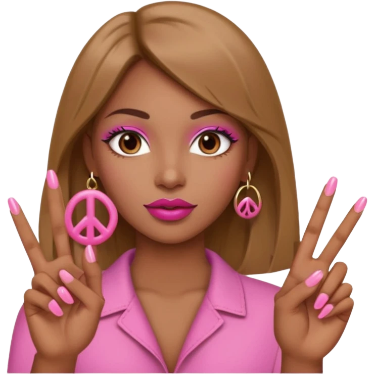 Pink lips with pink nails brown peace sign  skin tone  emoji
