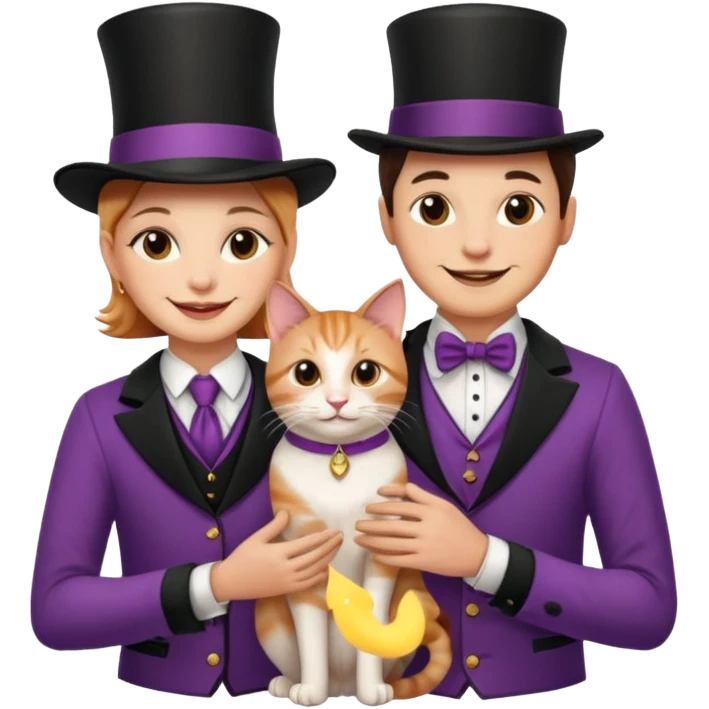 magician couple and their pet cat emoji