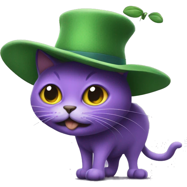 Violet cat shaped like a pest with a big Green hat  emoji
