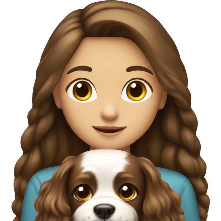 brunette long haired girl holding small dog emoji
