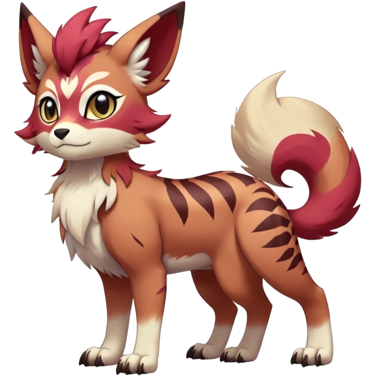 Male edgy cute cool exotic anime-styled Falvie-Fionbri-fantasy-creature-fursona-Fakémon-Pokémon, full body, with markings emoji
