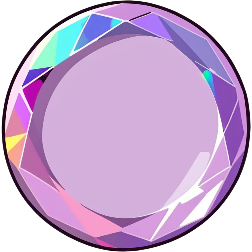 Round cut kunzite gemstone with holographic rainbow reflections, pink-purple crystal gem with brilliant facets emoji