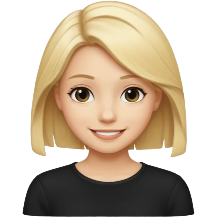 a new character a girl with shoulder length blonde hair wearing black clothes and wearing a cheeky smile emoji