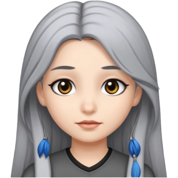 girl with black and gray hair and black eyes and long hair emoji