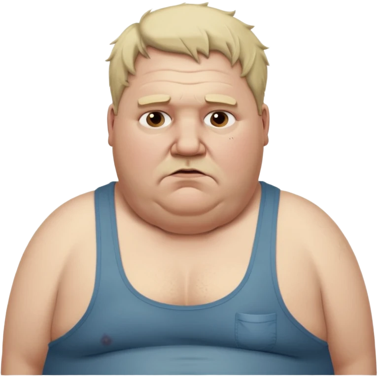 extremely morbidly obese middle aged white man in wifebeater with  dirty appearance. His hair is very greasy and he looks lazy and uncaring emoji