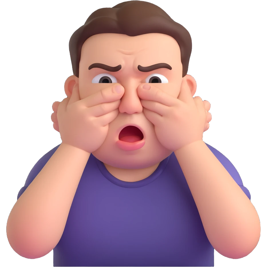 cartoon emoji of a man with puffed cheeks and crossed eyes, pretending to choke himself, funny style emoji