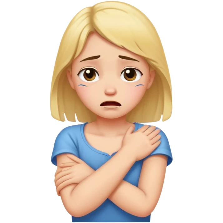 Crying girl with arms crossed around neck emoji
