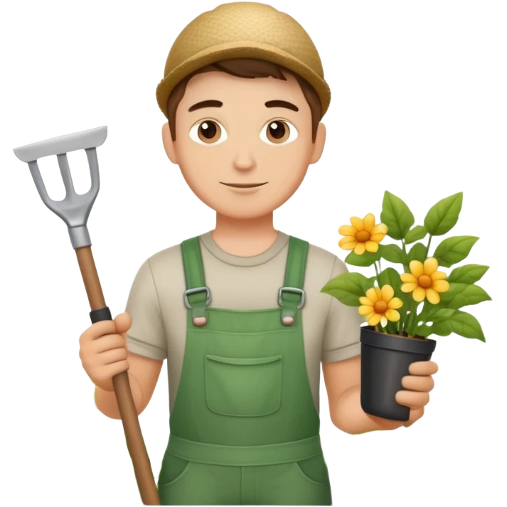 young white male gardener with gardening tools emoji