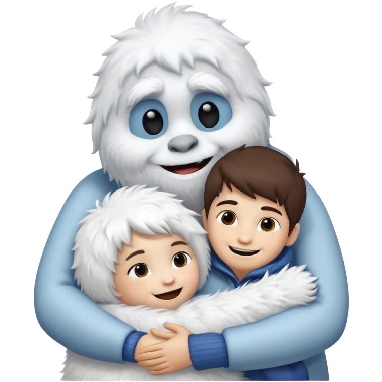 Abominable Snowman hugging a little person, emoji style emoji
