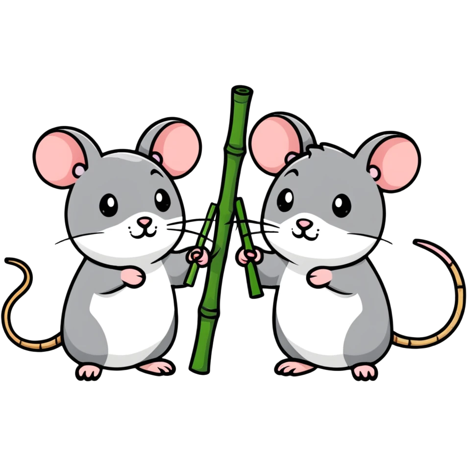 two mice holding bamboo sticks emoji