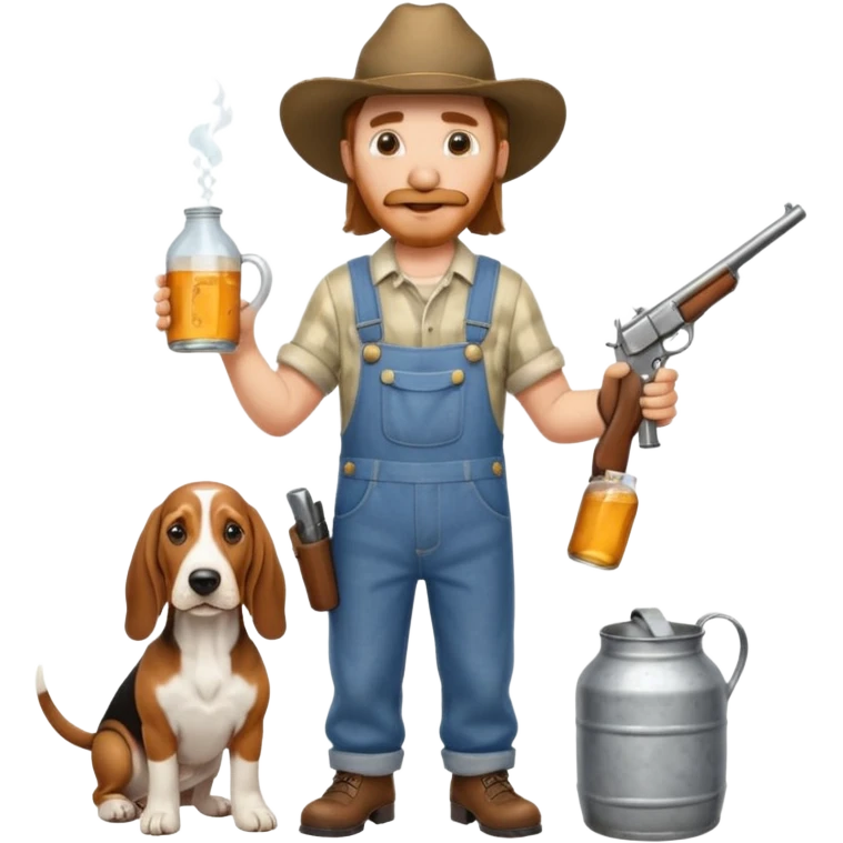 hillbilly half basset hound half man with moonshine and gun emoji emoji