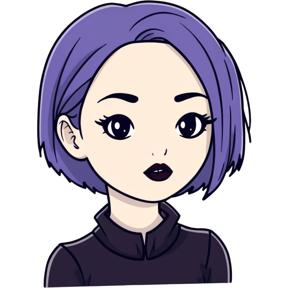 black goth with pale skin, dark lipstick, black outfit emoji