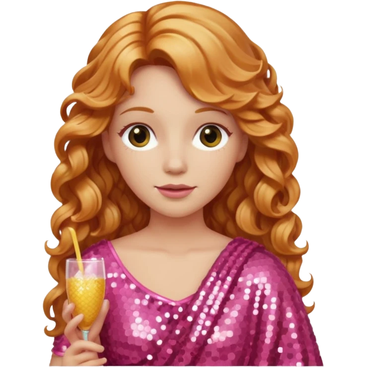 Venus, Goddess of  from Roman Deities with long strawberry blonde wavy hair, pink sequin toga emoji