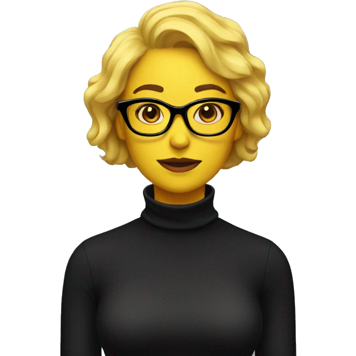yellow woman in glasses and black turtleneck emoji