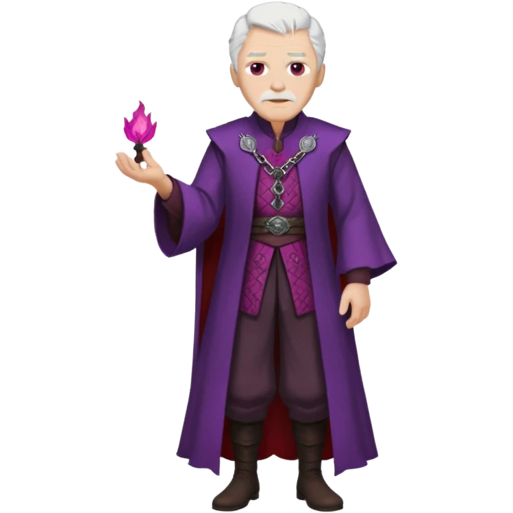 a white haired old man with purple eyes standing, full body, in Targaryen themed clothes, clothes are black and red themed emoji