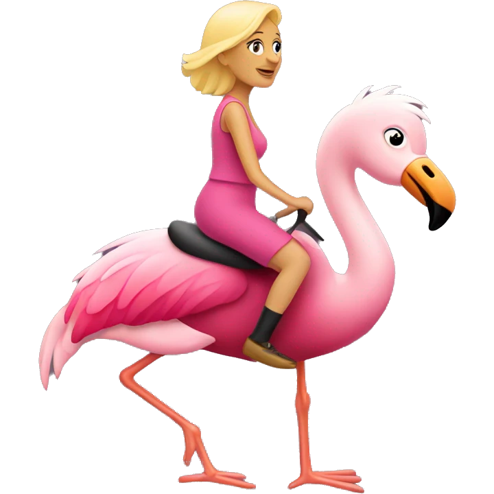 Older blonde woman riding flamingo emoji